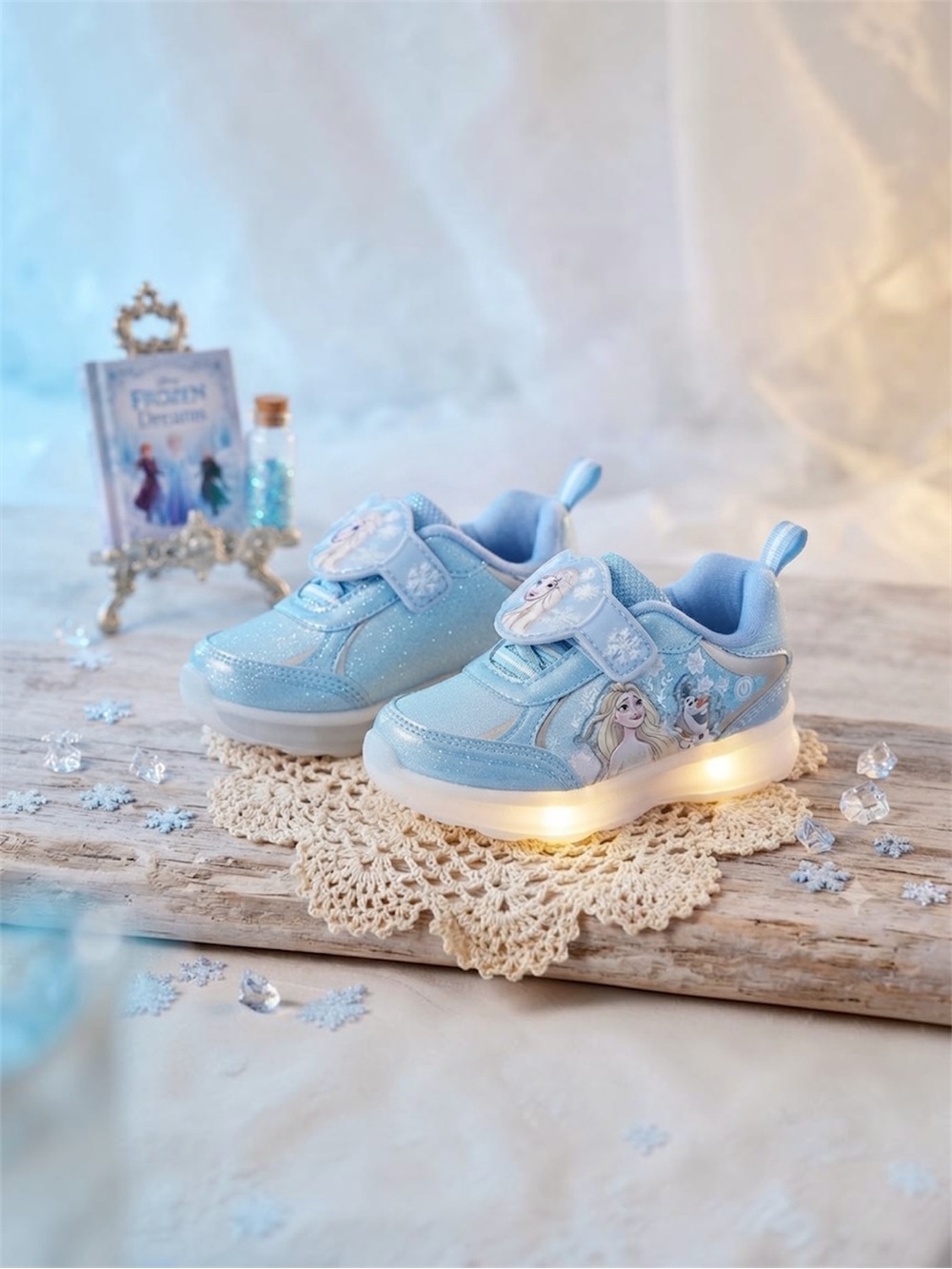 Light-Up Blue Kids Sneakers with Frozen Character Detail - Picture 3 of 9